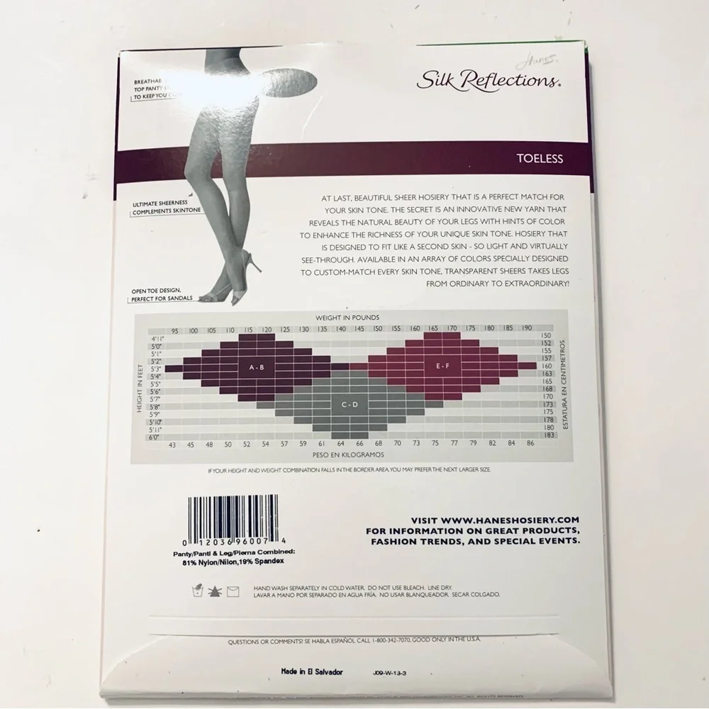 NWT HANES Silk Reflections Transparent Sheer Toeless Hosiery, Control Top
